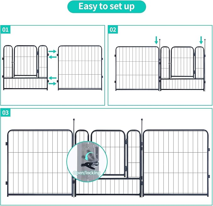 Dog Playpen,Portable Outdoor Dog Fence, Dog Playpen for Large/Medium/Small Dogs, Dog Fences for The Yard,with Doors Foldable Metal (8 Panels, 45 inch)