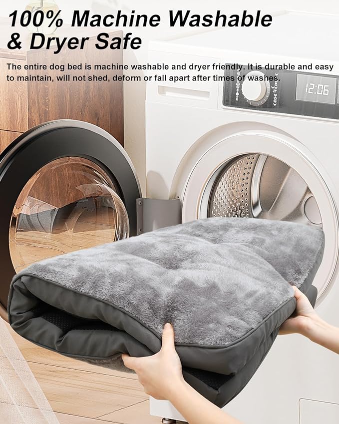 Dog Bed for Crate Washable Extra Large Dog Bed Plush Dog Kennel Pad Pet Sleeping Mat with Anti-Slip Bottom, 47x29 Inch, Grey