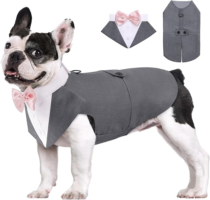 AOFITEE Dog Tuxedo Formal Dog Suit and Bandana Set, Gentle Dogs Wedding Party Suit Bow Tie Shirt, Tuxedo for Small Dogs Costume Outfit with Detachable Bowtie Collar for Christmas Halloween Dress Up