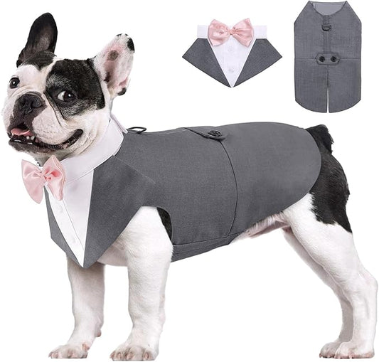 AOFITEE Dog Tuxedo Formal Dog Suit and Bandana Set, Gentle Dogs Wedding Party Suit Bow Tie Shirt, Tuxedo for Small Dogs Costume Outfit with Detachable Bowtie Collar for Christmas Halloween Dress Up