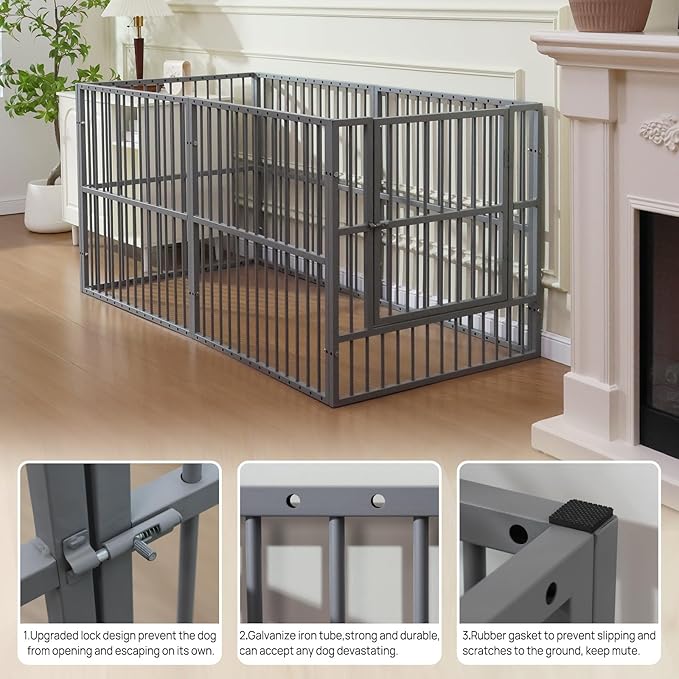 Dog Playpen - 32" Height Dog Pen, Heavy Duty Puppy Pen with Door, Safe & Sturdy, Easy Assemble for Indoor/Outdoor Pet Playpen (6 Panels with Door, Charcoal Gray)