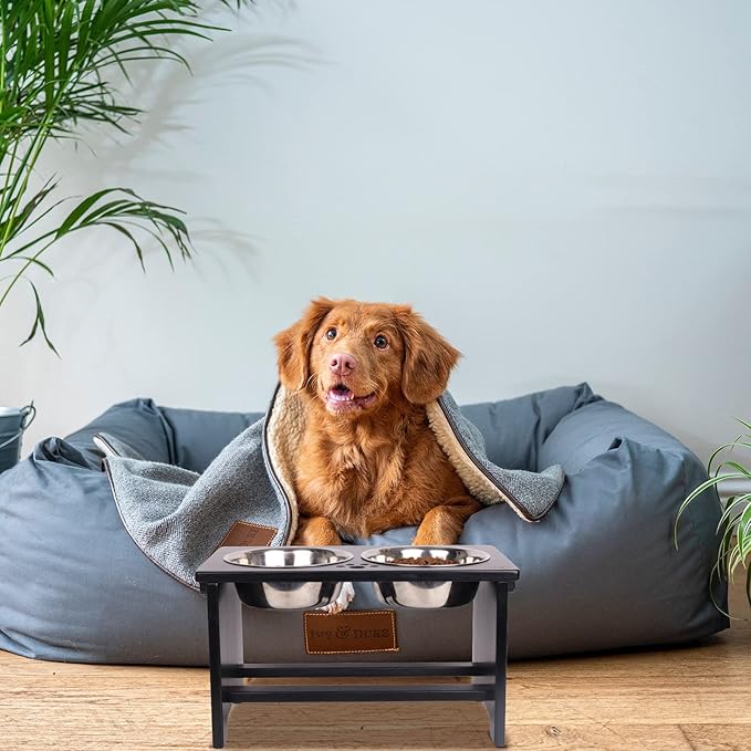 HTB Elevated Dog Bowls,Raised Dog Bowl Stand with 2 Stainless Steel Bowls,Elevated Raised Dog Bowls for Large Medium Small Sized Dogs
