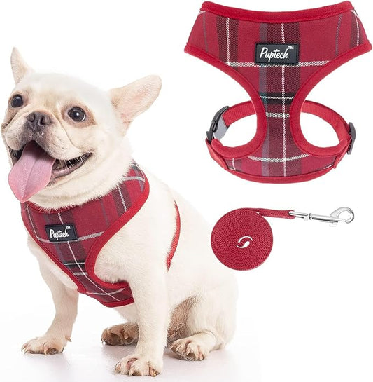 PUPTECK Soft Mesh Dog Harness and Leash Set Pet Puppy Cat Comfort Padded Vest No Pull Harnesses, Red, S
