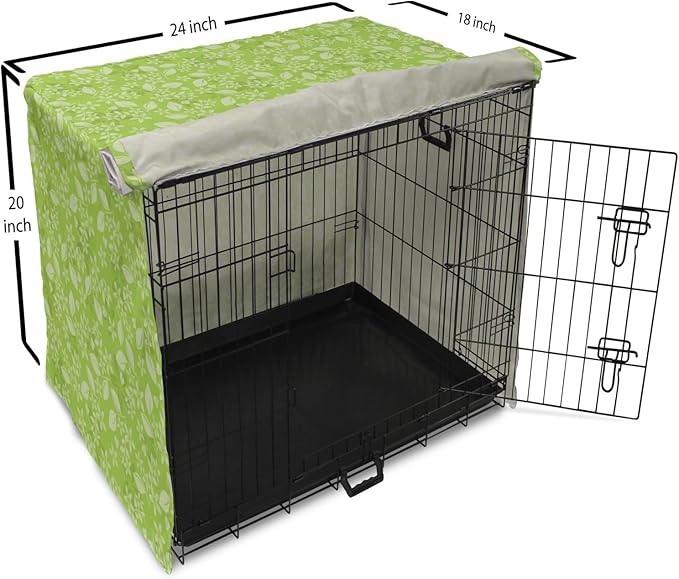 Lunarable Green Dog Crate Cover, Flourishing Spring Flowers Fresh Summer Meadow Themed Graphic Flora Print, Easy to Use Pet Kennel Cover for Cats & Medium Dogs, 24 Inch, Apple Green Pale Green