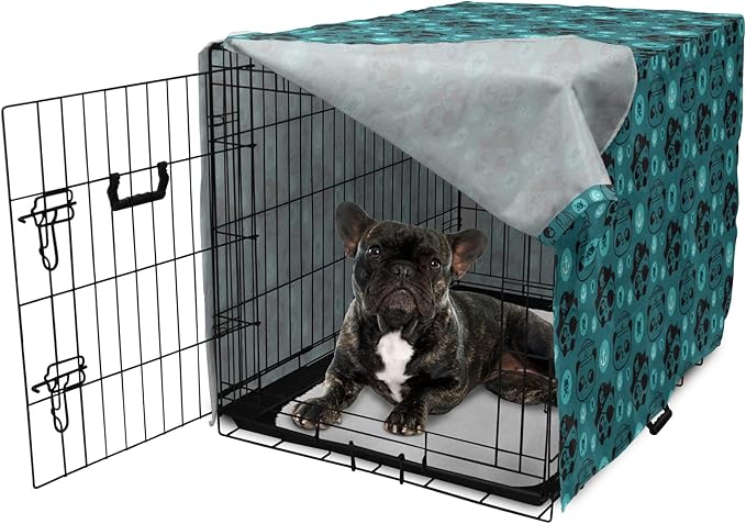 Lunarable Panda Dog Crate Cover, Pirate and Sailor Bears Skulls on Crossed Bones Anchors Within Circles, Easy to Use Pet Kennel Cover for Cats & Medium Dogs, 24 Inch, Teal Turquoise Black