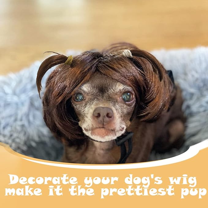 Dog Wig Pet Costumes, Cat Costume Synthetic Accessories Small Dog Headwear for Halloween Christmas Eve Festival Party Decor, Head Wear Apparel Toy (E)