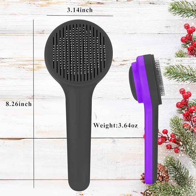 Cat Slicker Brush, Self-Cleaning Brush for Indoor Cats Grooming Brushes for Dogs Short Long Hair Cats Shedding Easy Remove Kittens Cats Loose Undercoat (Purple)