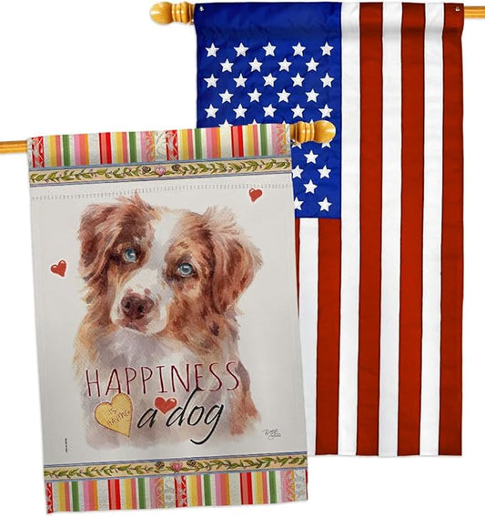 Breeze Decor Red Australian Shepherd Happiness House Flag-Pack Dog Puppy Spoiled Paw Canine Fur Pet Nature Farm Animal Creature Applique Banner Small Garden Yard Gift Double-Sided, Made in USA