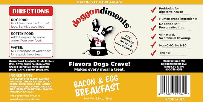 Bacon & Egg Breakfast Dog Food Topper, Fun People Food Flavors, Powder, Small & Large Breeds, Made in USA