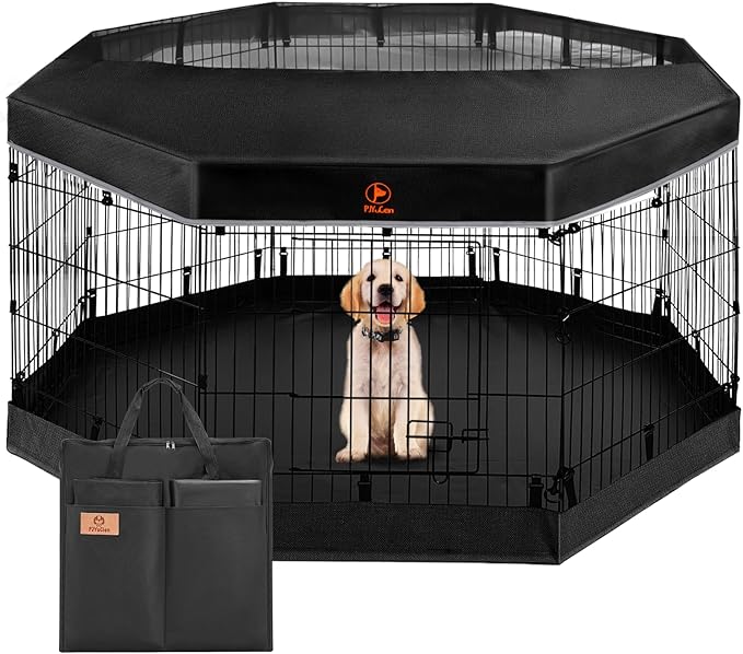 PJYuCien Puppy Playpen Indoor - 8 Panels 24”H Dog Playpen with Storage Bag, Bottom and Top, Better for Small Pets
