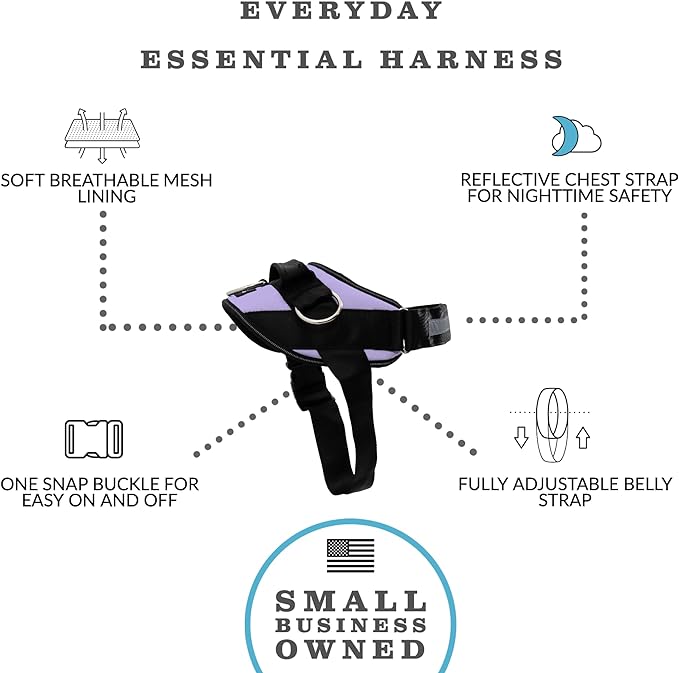 ShawnCo Essential Dog Harness, No-Pull Pet Vest with 3 Leash Clips, No Choke, Reflective, Adjustable and Padded, for Easy Walking and Training for Small, Medium and Large Dogs (ICY Lilac, XL)