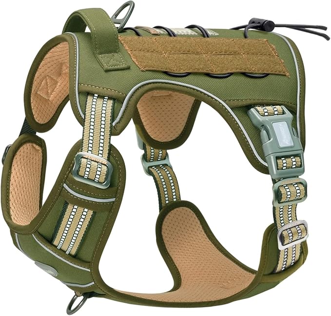 Auroth Tactical Dog Harness for Small Medium Large Dogs No Pull Adjustable Pet Harness Reflective K9 Working Training Easy Control Pet Vest Military Service Dog Harnesses S, Green