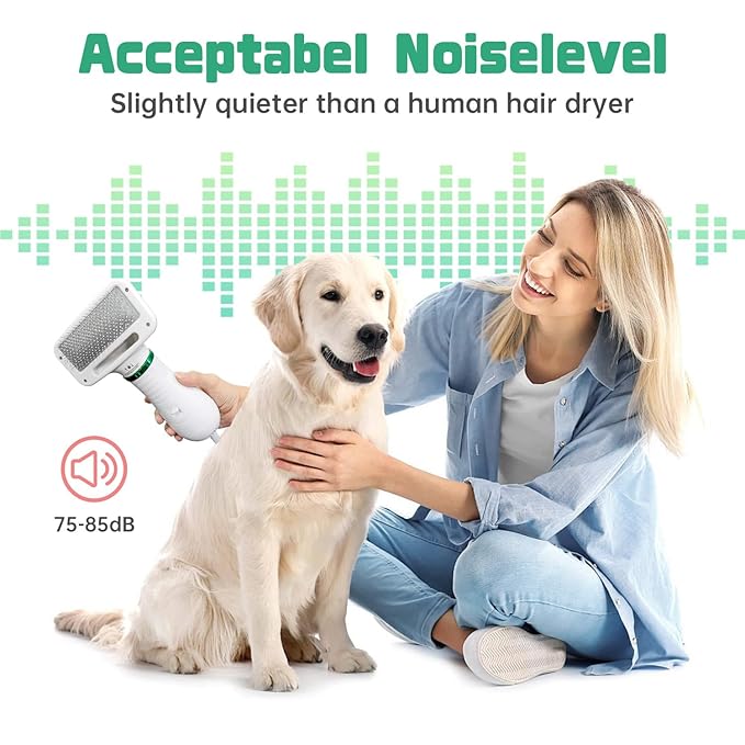 Pet Hair Dryer, 2-in-1 Dog Hair Brush Dryer With Slicker Brush, 300W Pet Grooming Dryer for Small and Medium-Sized Dogs and Cats, Portable ＆ Adjustable Temperature