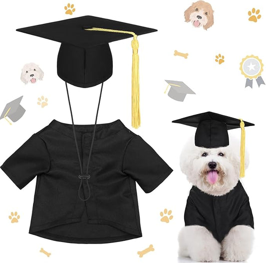 Xuniea 2 Pcs Dog Graduation Costume Set 2025 Dog Graduation Cap and Gown Puppy Hat with Tassel Matte Pet Grad Outfit Cats Grad Bear Holiday Party Costume Accessory(Black,Small)
