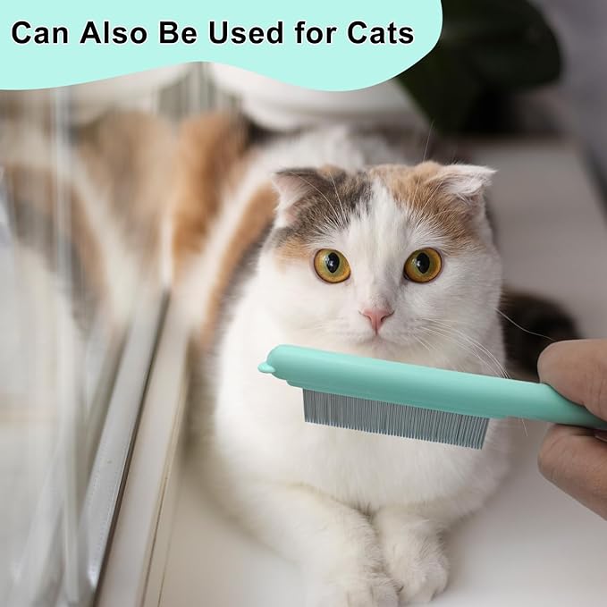 Cute Plastic Dog Comb with Stainless Steel Bristles and Furry Ears Design - Pet Grooming Tool for Removing Dirt and Tangles （Green）