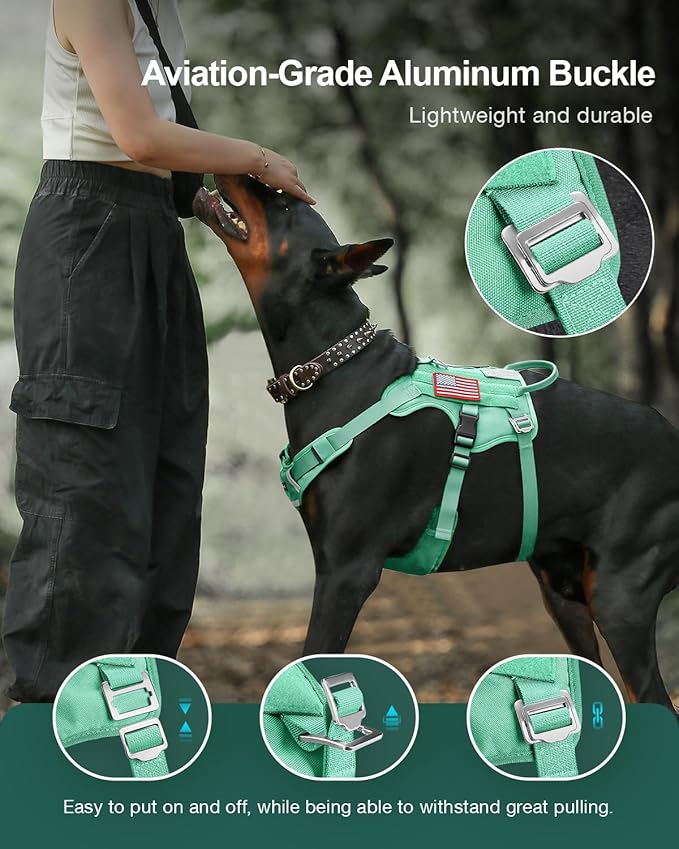 FAYOGOO Tactical Dog Harness for Large Dogs - Mesh Breathable Dog Harness Escape Proof with Handle - No Pull Military Service Dog Vest with Removable Patches for Walking,Training,Hiking