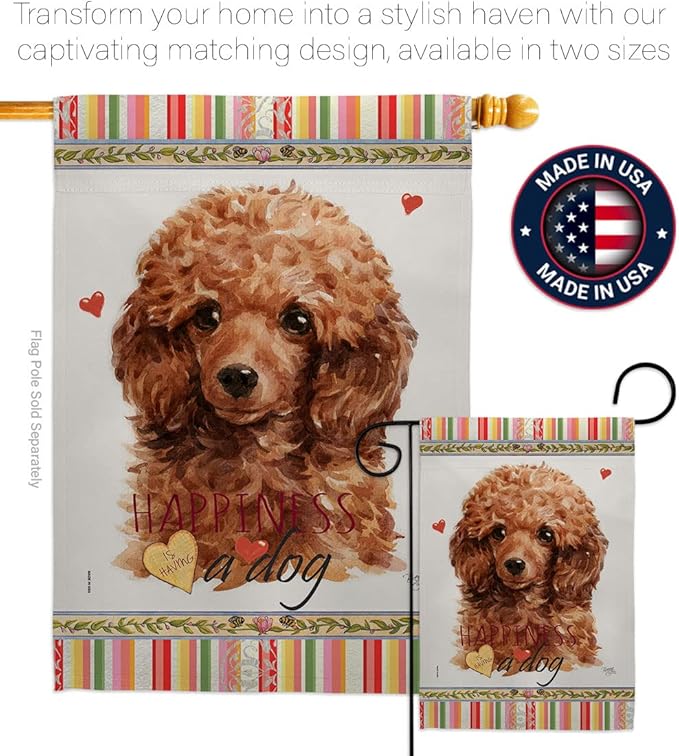 Breeze Decor Miniature Poodle Happiness Garden House Flag-Kit Dog Puppy Spoiled Paw Canine Fur Pet Nature Farm Animal Creature Decoration Banner Small Yard Gift Double-Sided, Made in USA