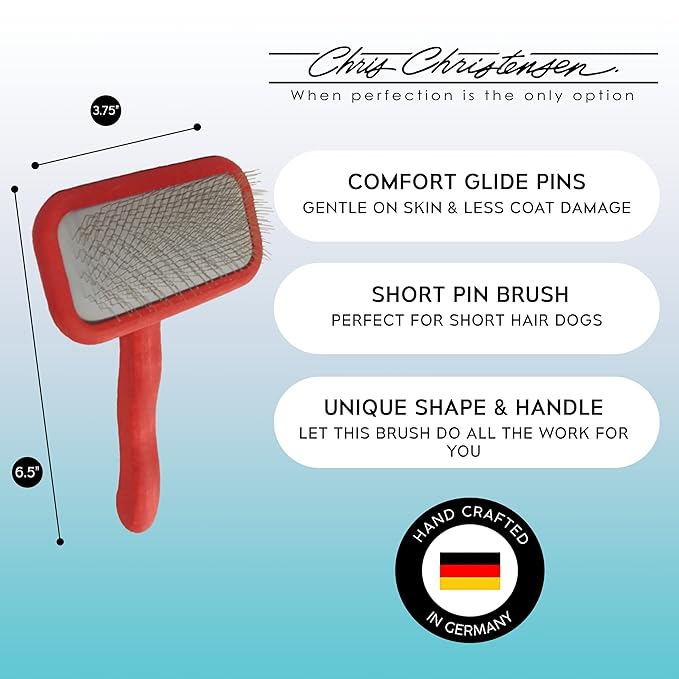 Chris Christensen Mark II Slicker Brush, Groom Like a Professinal, Stainless Steel Pins, Lightweight Beech Wood Body, Ground and Polished Tips, Red Small