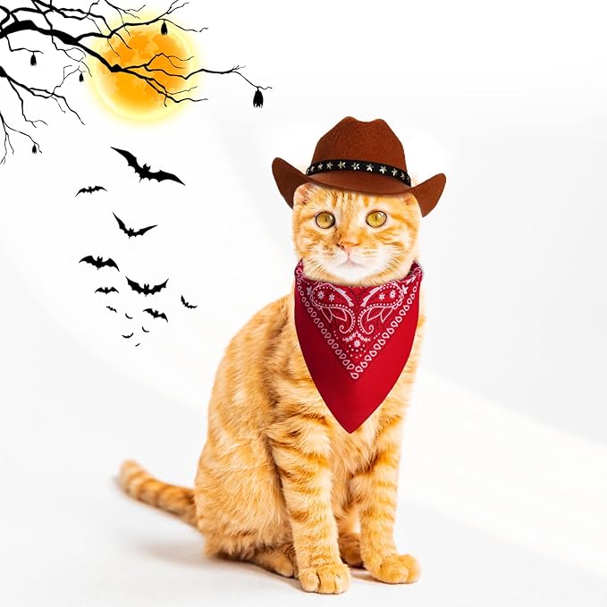 choyaxo Pet Cowboy Costume Halloween Costumes for Dogs Cat Cowboy Hat with Bandana Scarf (Medium)