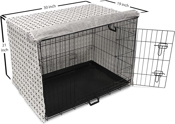 Ambesonne XOXO Dog Crate Cover, Simplistic and Monochrome Design of Letters X and O Modern Art Print, Easy to Use Pet Kennel Cover for Cats & Medium Dogs, 30 Inch, Grey Charcoal