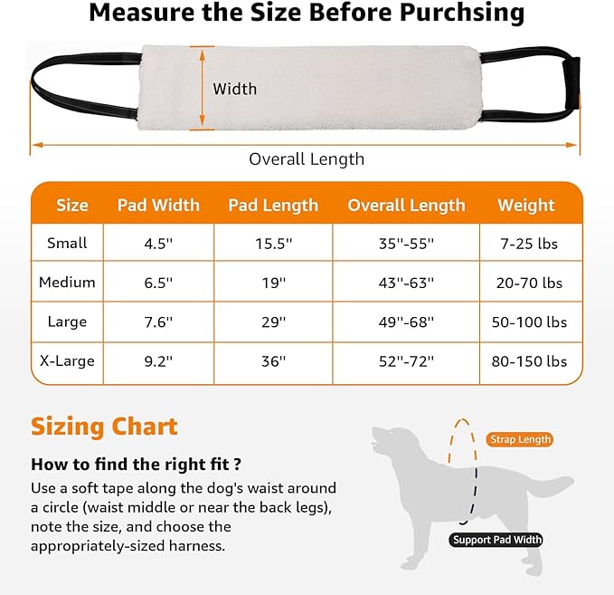 LOOBANI Portable Dog Sling for Back Legs, Hip Support Harness to Help Lift Rear for Canine Aid Old K9 Cruciate Ligament Rehabilitation