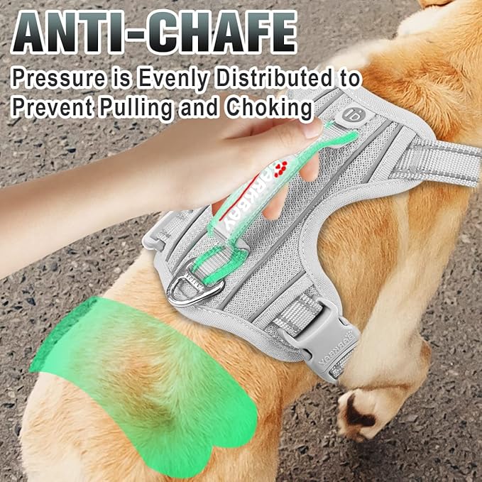 BARKBAY No Pull Dog Harness Large Reflective Dog Harness with Front Clip and Easy Control Handle for Walking Training Running with ID tag Pocket(Grey,M)