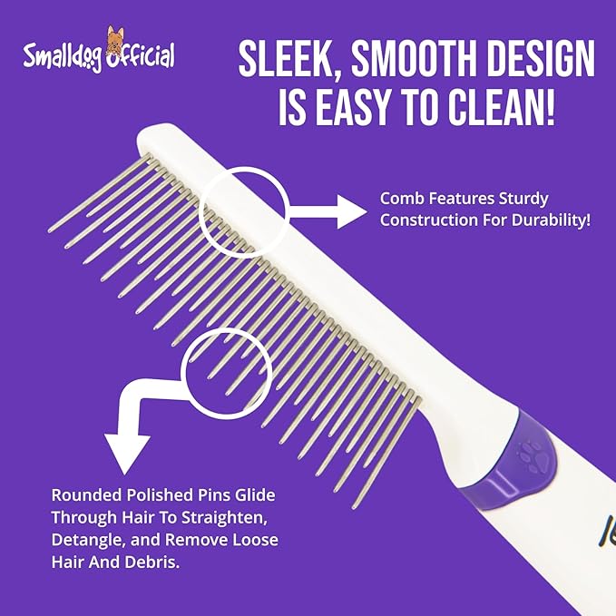 Tangles Be Gone Steel Metal Dog Comb for Brushing Small and Toy Breed Dogs, to Groom and Remove Debris and Mats, from Fur and Coat