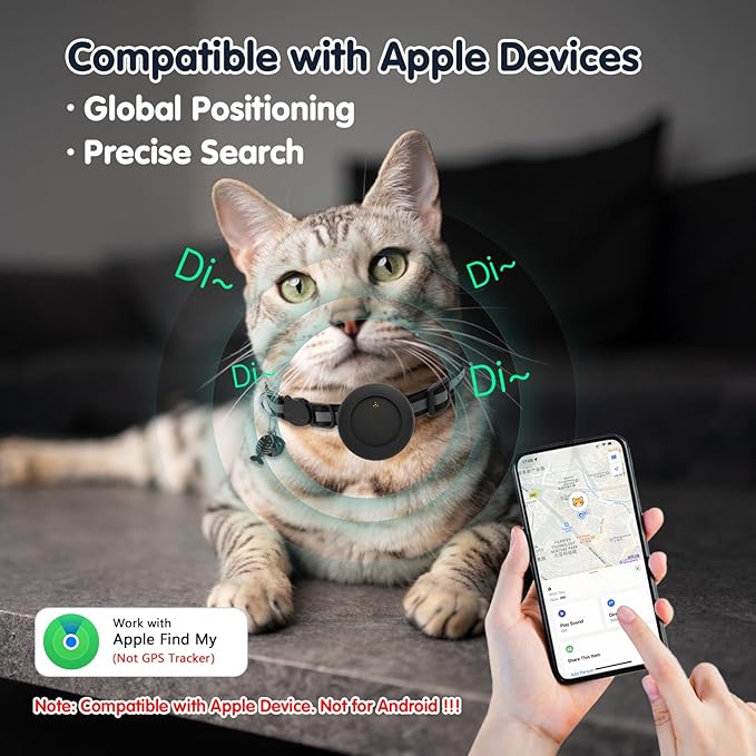 Pet Tracker for Cat, Smart Cat Location Tracker with Holder, MFi Certificated Tracking Device, No Monthly Fee, Works with Find My, Collar Not Included, Not GPS Tracker(iOS Only) (Black, Small)