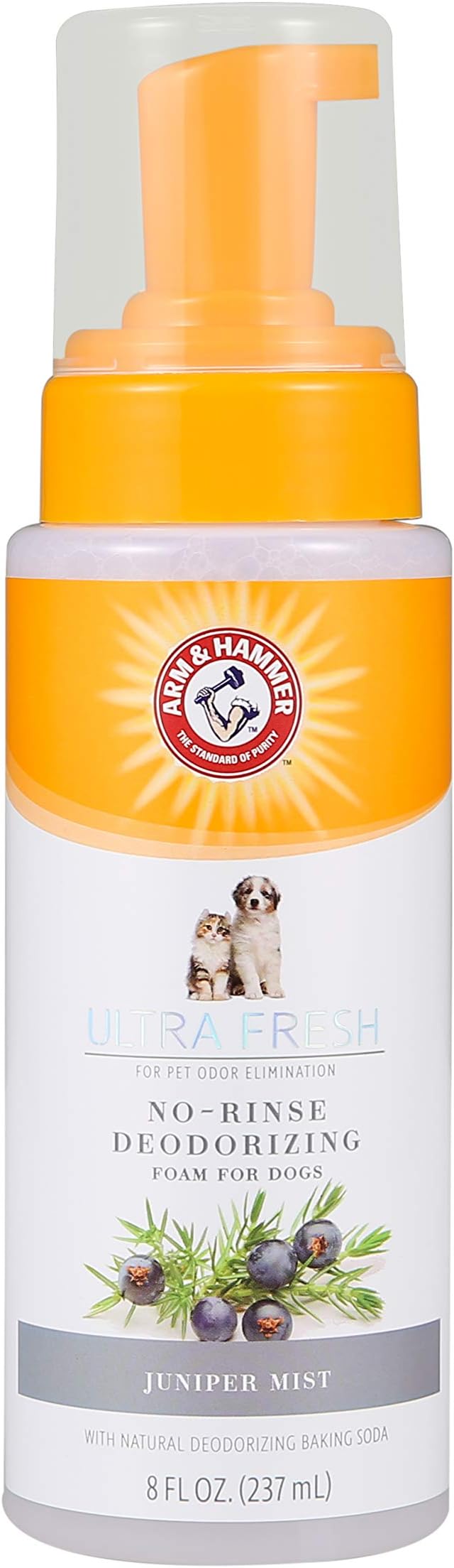 Arm & Hammer for Pets Ultra Fresh Dog Deodorizing Foam, Juniper Mist Scent - No Rinse Waterless Dog Shampoo for Smelly Dogs, Pet Deodorizer, Bathing Supplies, 8 Fl Oz