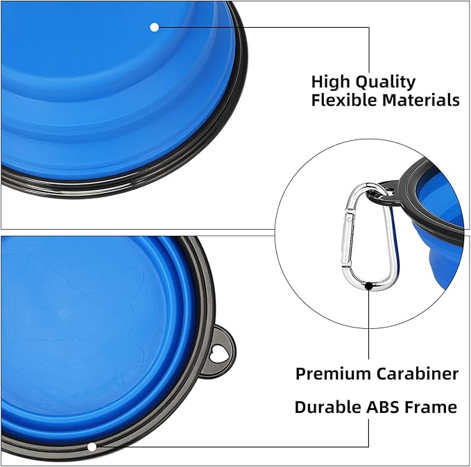Kytely Large Collapsible Dog Bowls 2 Pack, 34oz Foldable Dog Travel Bowl, Portable Pet Water Food Bowl with Clasp, Pet Cat Feeding Cup Dish for Traveling, Walking, Hiking (Blue+Blue)