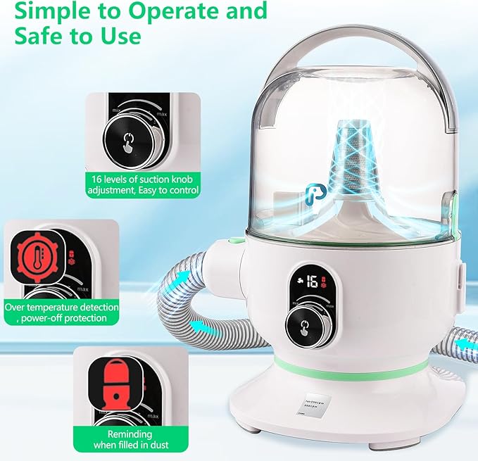 Garvee Pet Grooming Kit with 2L Vacuum Suction 99% Pet Hair, Professional Quiet Dog Grooming Vacuum Kit with 5 Grooming Tools for Dogs Cats and Other Animals