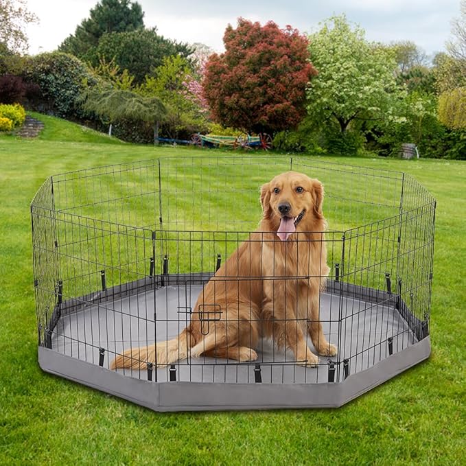 PJYuCien Dog Playpen Bottom Pad,Fits 24 Inch 8 Panels Regular Octagon Metal Exercise Pet Pen,Elastic Buckles Connections,Grey (Note:Fence Not Included)