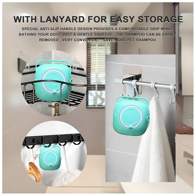 BLMHTWO Pet Grooming Brush, Dog Cat Bath Scrubber with Silicone Loop Handle, Creates Bubbles, Massages Skin, Saves Shampoo, for Long Short Haired Dogs and Cats