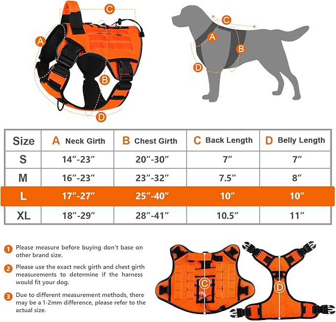 WINGOIN Orange Tactical Dog Harness Vest for Large Dogs No Pull Adjustable Reflective K9 Military Dog Service Dog Harnesses with Handle for Walking, Hiking, Training(L)