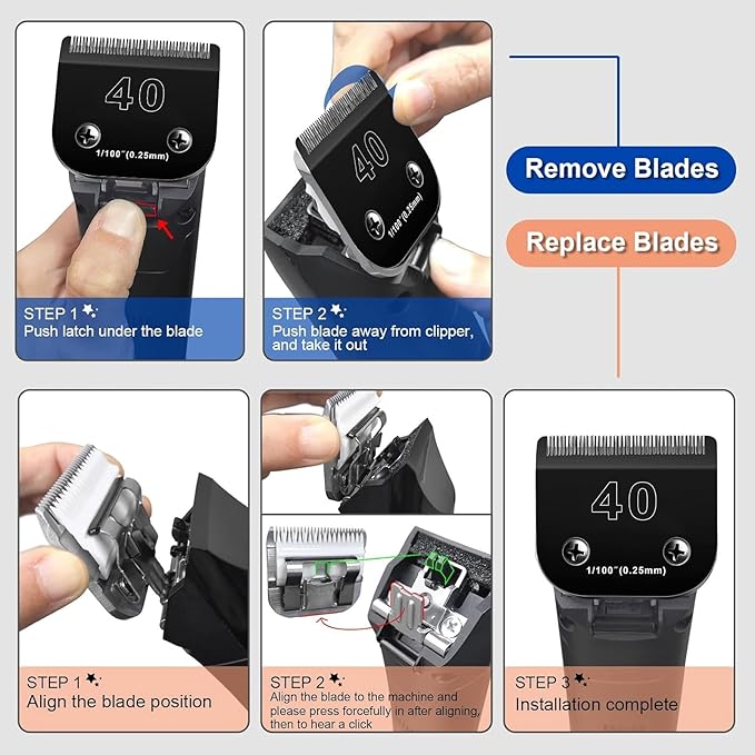 3PACK 40 Blades Dog Grooming Blades Compatible with Ainds/Oster A5/Wahl KM-10 Series Dog Clippers,Detachable Clipper Replacement Blade，Black