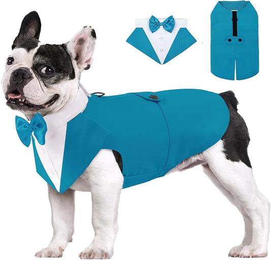 AOFITEE Dog Tuxedo Formal Dog Suit and Bandana Set, Gentle Dogs Wedding Party Suit Bow Tie Shirt, Tuxedo for Small Dogs Costume Outfit with Detachable Bowtie Collar for Christmas Halloween Dress Up