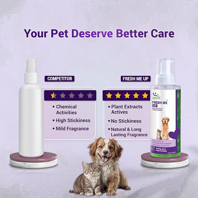 Natural Remedies Fresh Me Up Waterless Mild Foam Cleanser for Dogs and Cats - Dry Shampoo - Grooming Bath Supplies- Pet Deodorizer, Lick Safe, Hypoallergenic & Sulphate Free, All Breeds, 15.21 fl. oz.