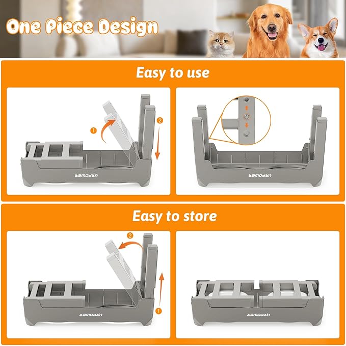 URPOWER 4 Height Adjustable Elevated Dog Bowls - 50oz Large Capacity Stainless Steel Bowls, No-Spill Edge, Non-Slip Stand for Small, Medium, Large Dogs & Pets