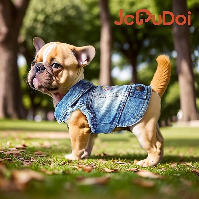 Birthday Gift Boy Dog Jeans Jacket Denim Pet Coat for Puppy Small Dogs Classic Overalls Male Cat Costumes Washed Vest Clothes Outfit T-Shirts (Large)