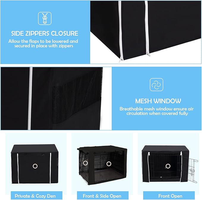 Morezi Dog Crate Cover for Wire Crates Kennel 2 Doors Heavy Duty Waterproof Windproof Soundproof Pet Cage Cover Home Decoration - Cover only Black Fits 36 Inch Crates