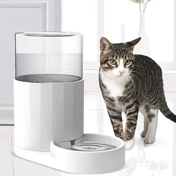 RIZZARI Automatic 3L Pet Waterer, Gravity Water Dispenser, 100% BPA-Free, Large Capacity Water Feeder for Cats and Small and Medium-Sized Dogs (White,3L)
