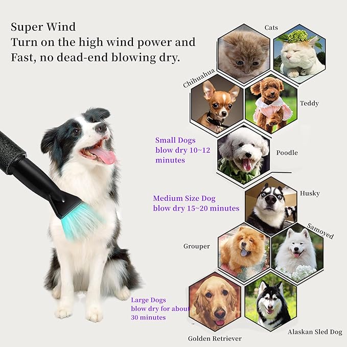 Dog Dryer, Pet Grooming Multi-Function Hair Dryer with Adjustable Speed and Temperature Controller (Blue)