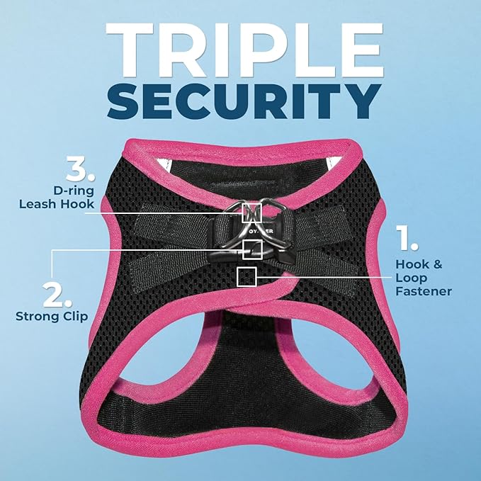 Voyager Step-in Air Dog Harness - All Weather Mesh, Reflective, No Pull Harness for Small, Medium Dogs, Cats - Secure with Hook & Loop Fastener, Buckle, Double D-Rings - Black/Pink Trim, M