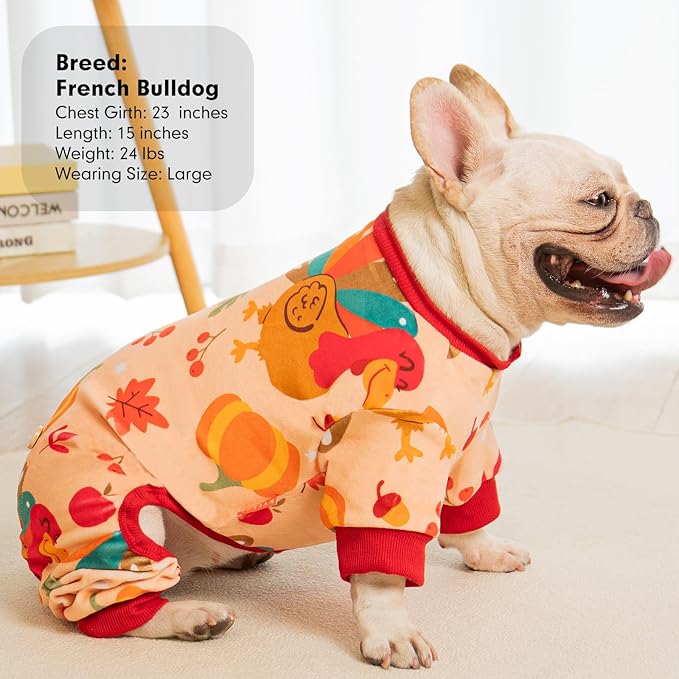 KYEESE Thanksgiving Dog Pajamas Stretchable Dog Pajamas for Small Dogs Velvet Dog Coat Dog Pajamas Small Sized Dog Small Dog Pajamas Dog Onesie with Turkey Print Comfy Dog Pjs Dog Clothes