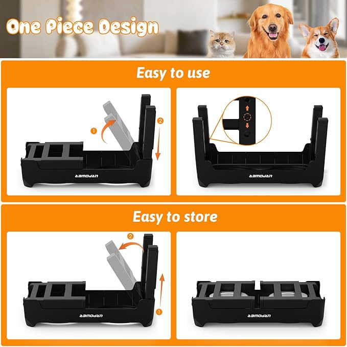 URPOWER 4 Height Adjustable Elevated Dog Bowls - 50oz Large Capacity Stainless Steel Bowls, No-Spill Edge, Non-Slip Stand for Small, Medium, Large Dogs & Pets