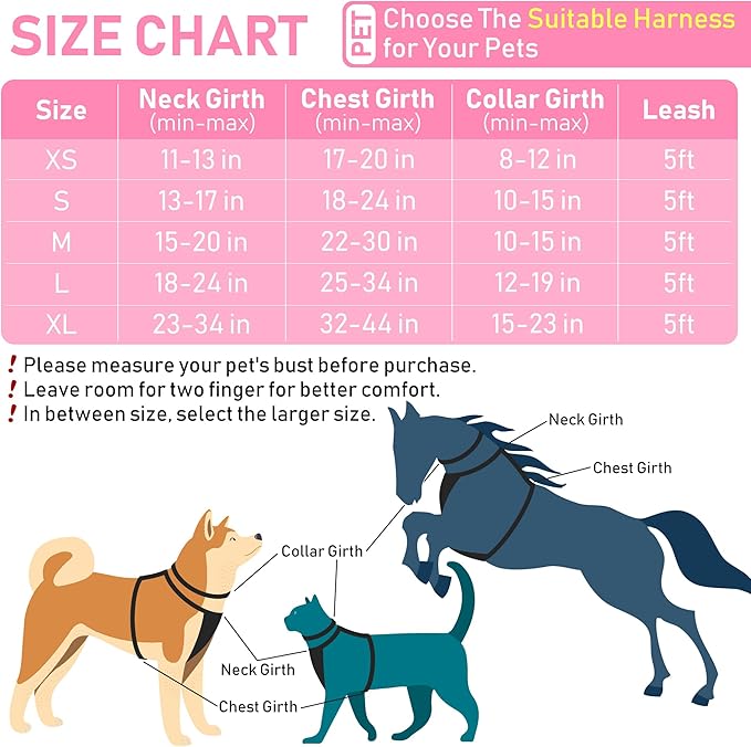 GAMUDA Dog Harness Collar and Leash Set, Dog Harness, No Chock No Pull Adjustable Vest Harnesses Plaid Reflective for Medium Dog, Cat, Small Horse, Small Bull and Pig (Pink, L)