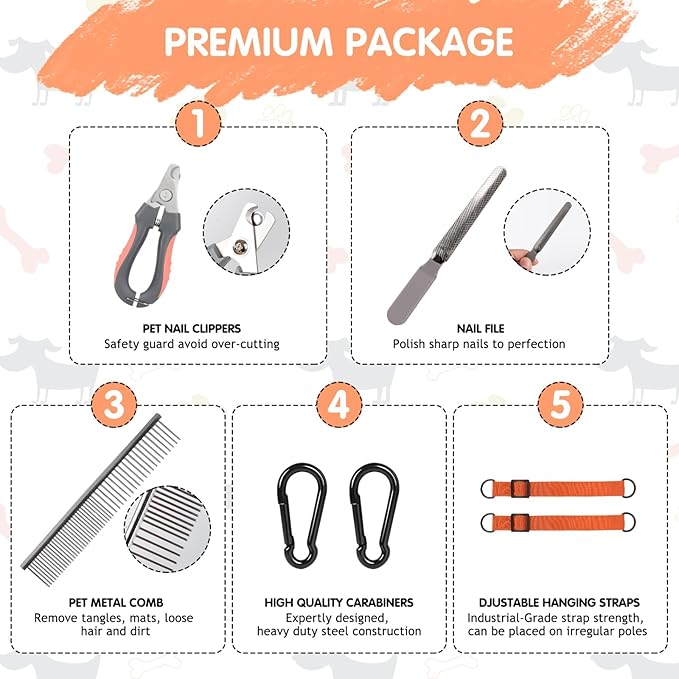 Paws n' Cradle Dog Grooming Hammock Harness for Dogs & Cats - Complete Kit with Adjustable Leg Fittings, Comb, Nail Clippers, File, Velcro Strap, Adjustable Hanging Straps & Snap Hooks (Large)