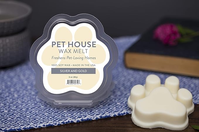 One Fur All Pet House Wax Melts - Silver & Gold Pack of 2 - Odor Eliminating, Long-Lasting Scented Wax Melts - Natural, Pet-Friendly