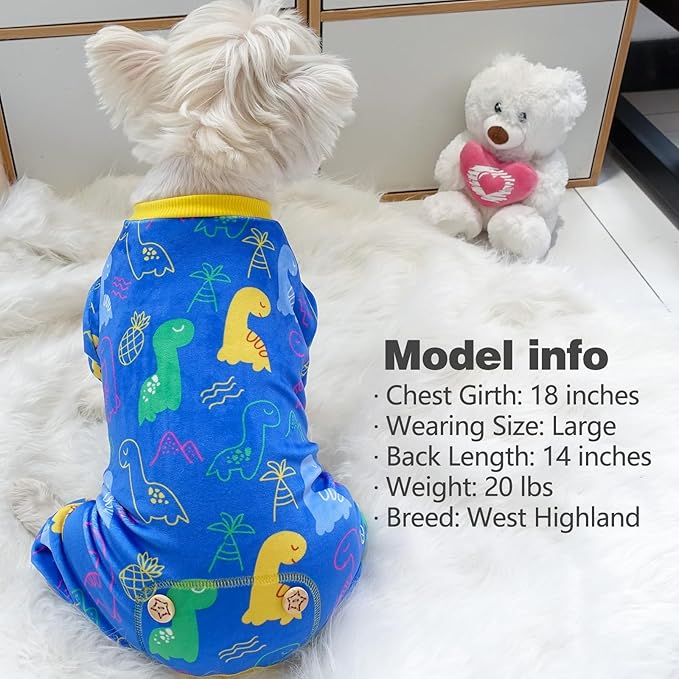 KYEESE Dog Pajamas Soft Dog Pjs Stretchy Pet Onesie Outfit Velvet Coat with Dinosaur Doggie Jammies for Small Dogs Boy Girl Comfy Clothes, Small