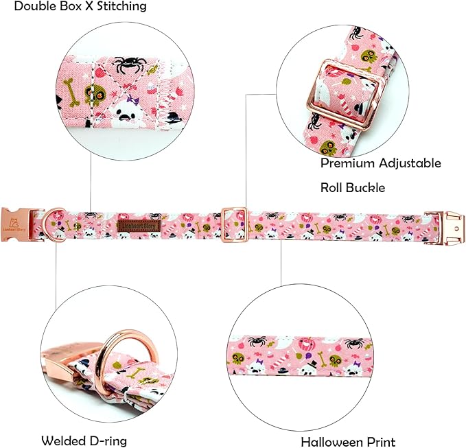Lionheart glory Dog Collar Fall Halloween Pumpkin Collars Dog Heavy Comfortable Adjustable Pink Dog Collar for Large Collar Dogs Girls Boys Dog Collar Cute Pet Gift